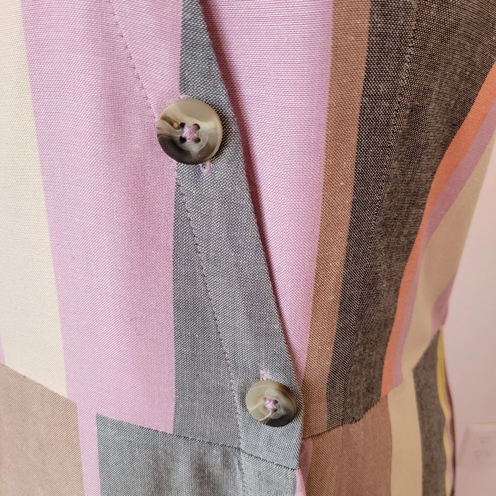 Patrons of Peace Striped Pink, Gray, Tan & Cream Sleeveless Midi Dress NEW Sz M - Picture 4 of 10